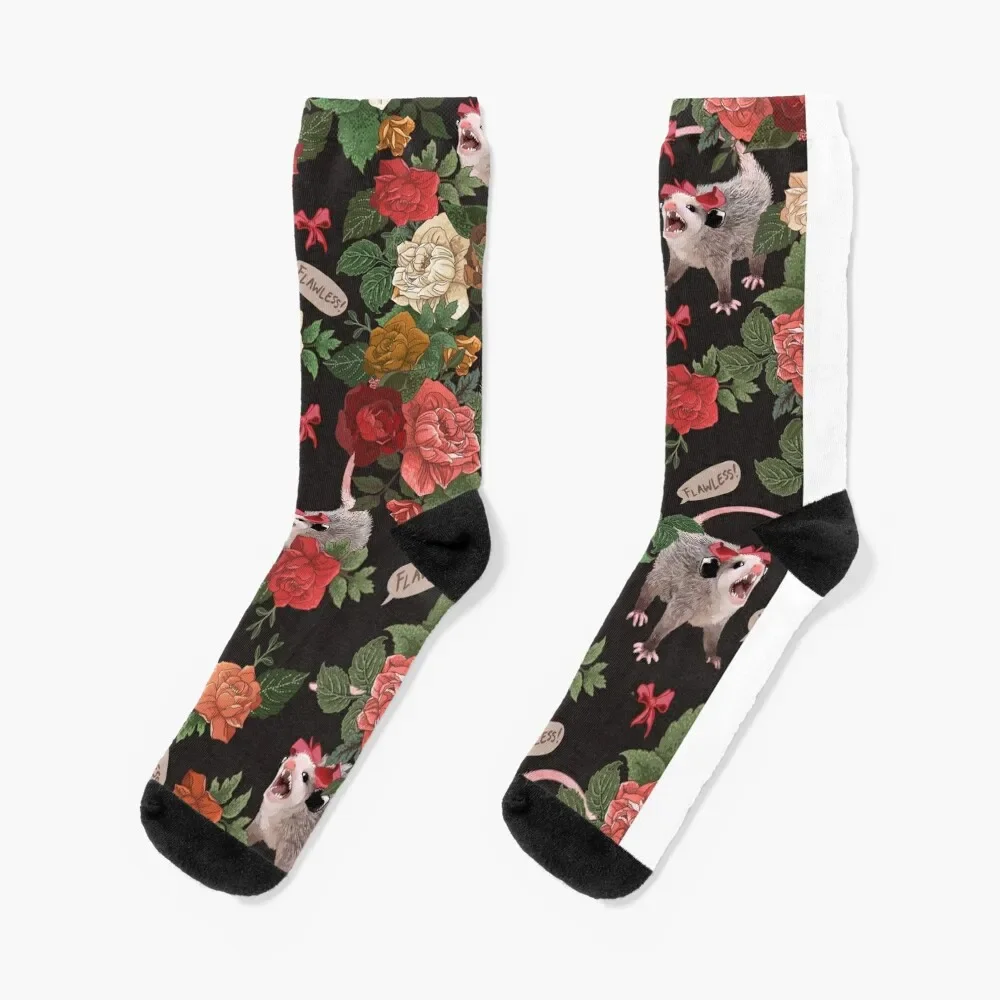 Opossum Floral Pattern (with text) Socks essential Thermal man winter hockey new year Women's Socks Men's