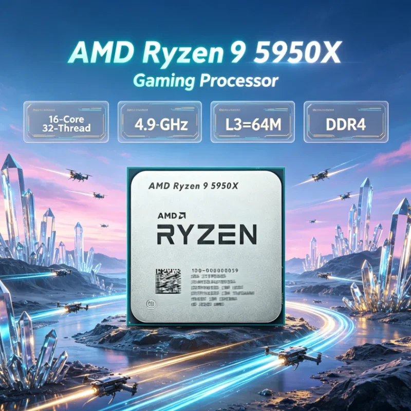 AMD Ryzen 9 5950X Socket AM4 105W DDR4 16-Core 32-Thread UP to 4.9GHz 3.4 GHz Gaming CPU L3=64M but without cooler