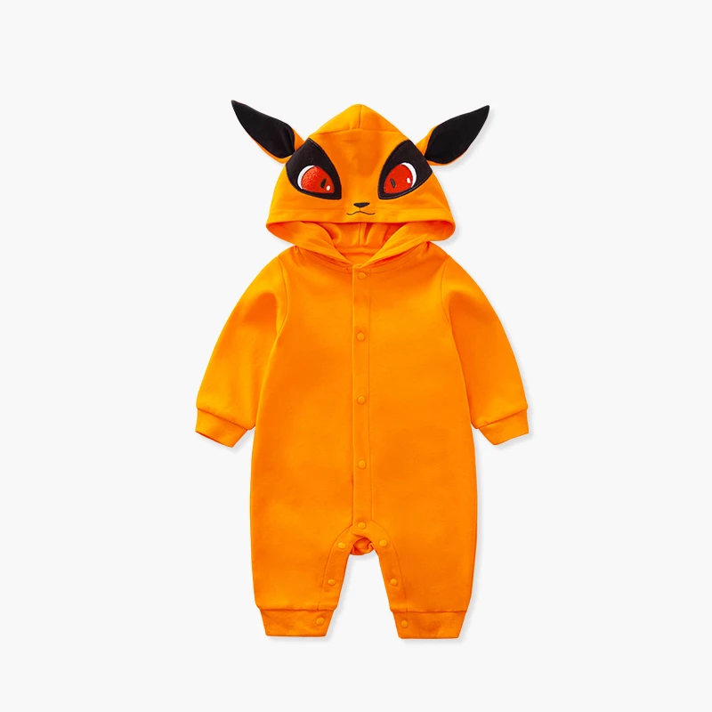 Laranja raposa dos desenhos animados adorável bebê roupas com capuz criança traje macacão primavera outono 0-18 meses recém-nascido manga longa macio