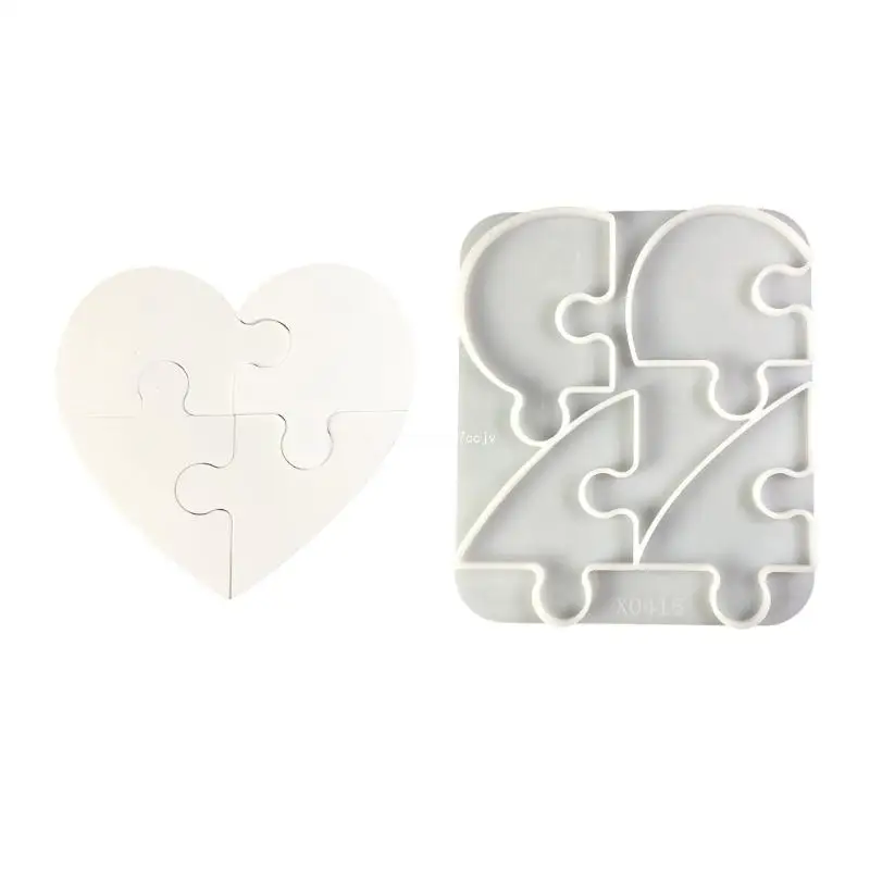 

Easy Clean Heart Puzzle Mold Sturdy Cup Mat Mold For Fun DIY Activities Dropship