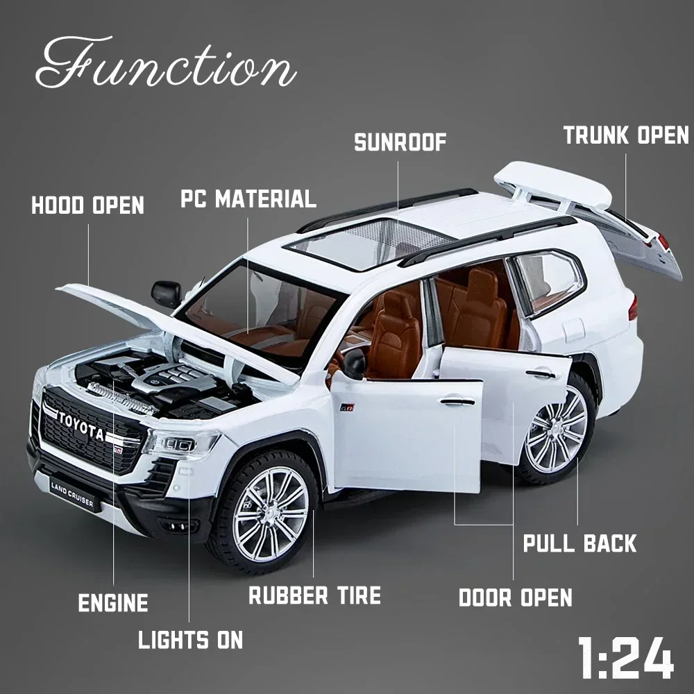 รถโมเดลแลนด์ครุยเซอร์ LC300 GR อัลลอยด์ ขนาด 1:24 ของเล่นรถจำลองเสียงและไฟ คุณภาพสูง สำหรับเด็ก ของสะสม