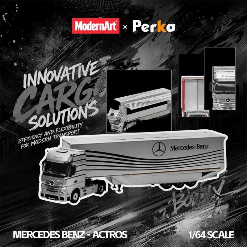 In Stock 1:64 Spanning Box Semi-trailer Transport Vehicle Silver Alloy Car Model Die-cast Static Car Model Creative Decora
