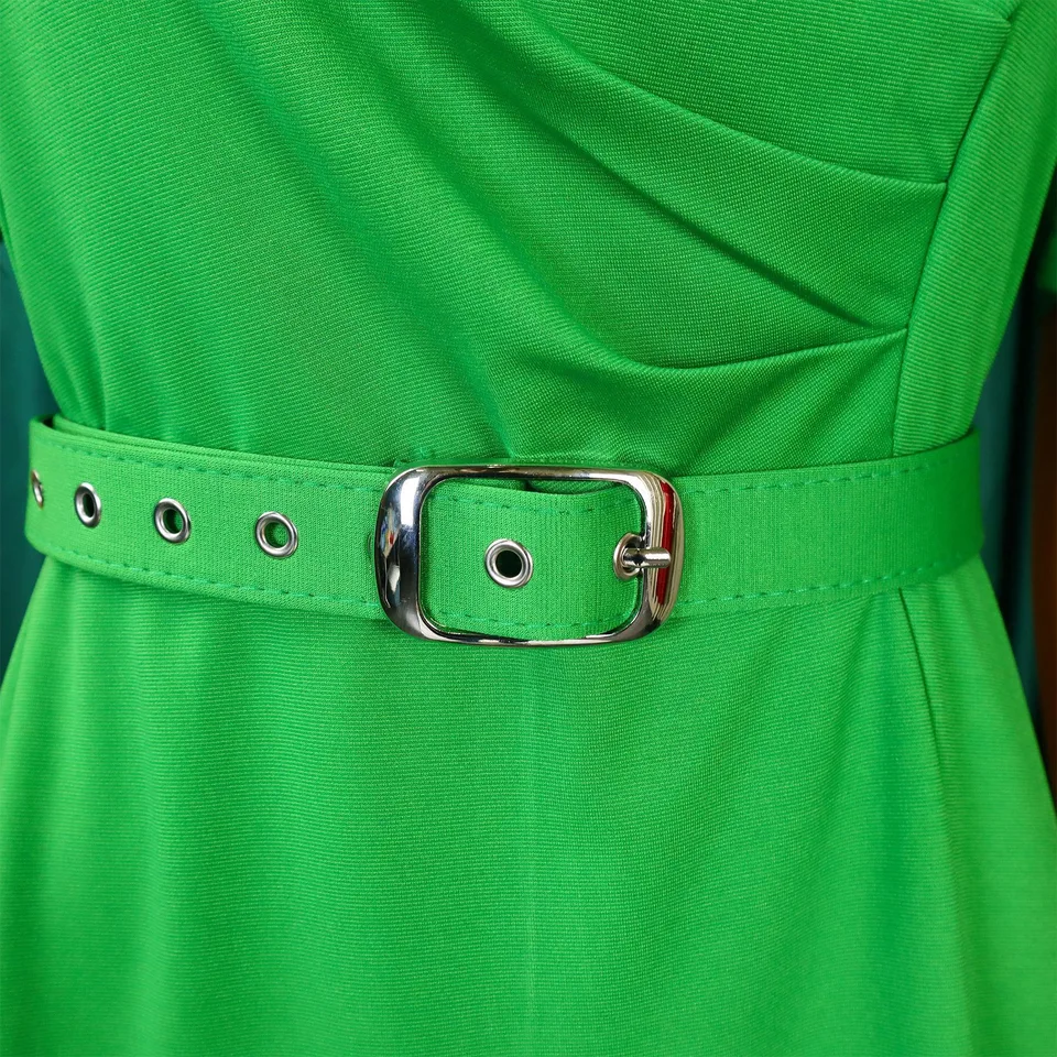green dress black belt Kate Middleton Dark Green Button-up Midi Dress With Belt – Mislish main image 0