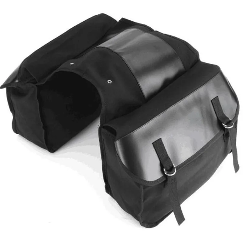 Motorcycle Touring Saddle Bag Black Canvas Waterproof Panniers Motorbike Luggage