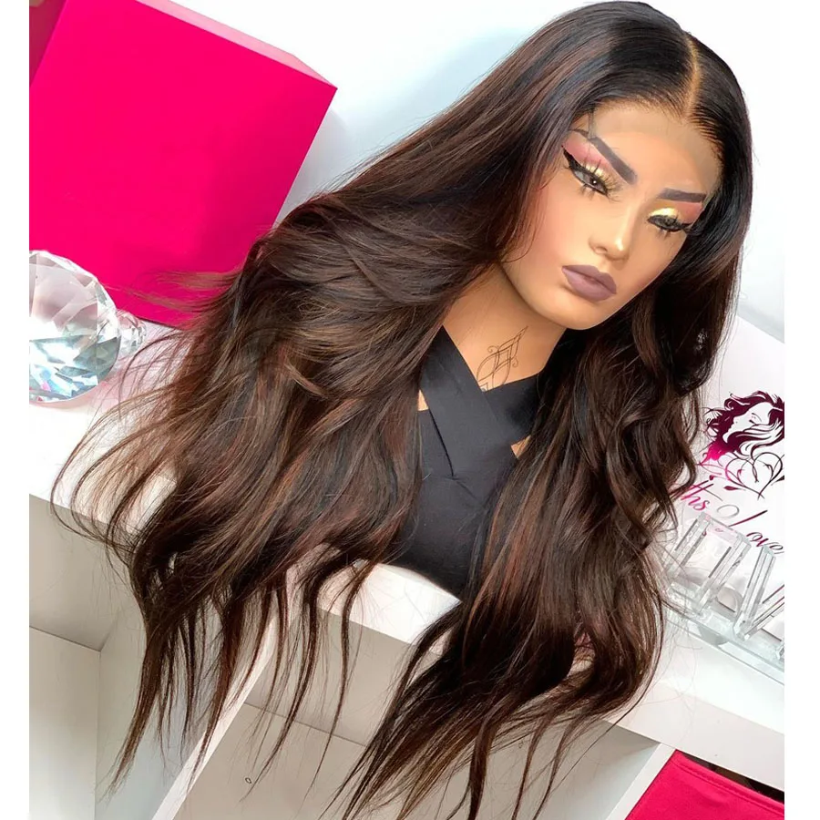 

200Density Highlight Brown Wave HD Lace Jewish 5x5 Silk Base European Human Hair Wig For Women BabyHair Gluelesss Preplucked