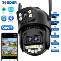 BESDER 9MP Dual Screen Wifi Camera PTZ 8X Digital Zoom Color Night Vision Outdoor Security Protection 8MP CCTV IP Camera iCSee
