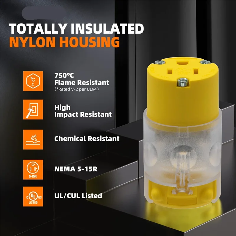 Conector iluminado de A84E, extremo del cable iluminado a tierra, salida de cable de repuesto, conector de grado comercial, enchufe estadounidense