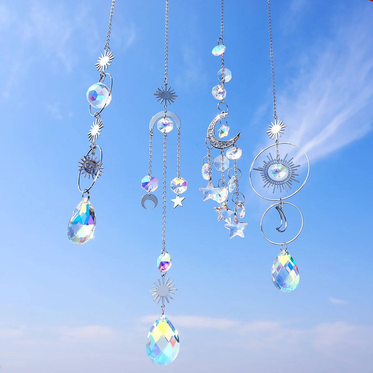 Gümüş Suncatcher asılı kristal prizma işık Catcher pencere güneş Catcher gökkuşağı Maker Prisma bahçe dekorasyon düğün hediyesi