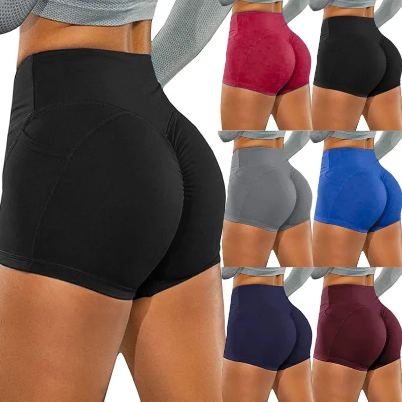 Sportswear Woman Gym Yoga Shorts High Waist Lifting Push Up Tight Short Sports Pocket Fitness Lady Seamless Yoga Workout Shorts