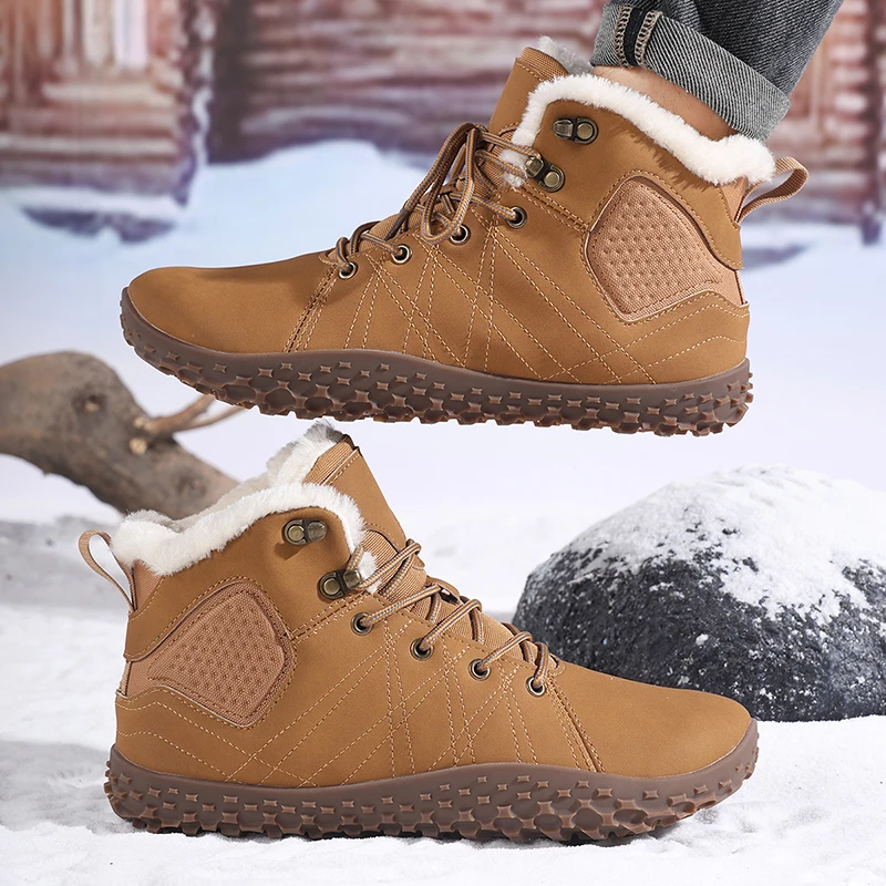 Plus‑Size Mid‑Top Men Winter Shoes, Fleece‑Lined Warm Wide‑Toe Wide‑Palm Snow Boots, Couple Non‑Slip Warm Outdoor Cotton Shoes