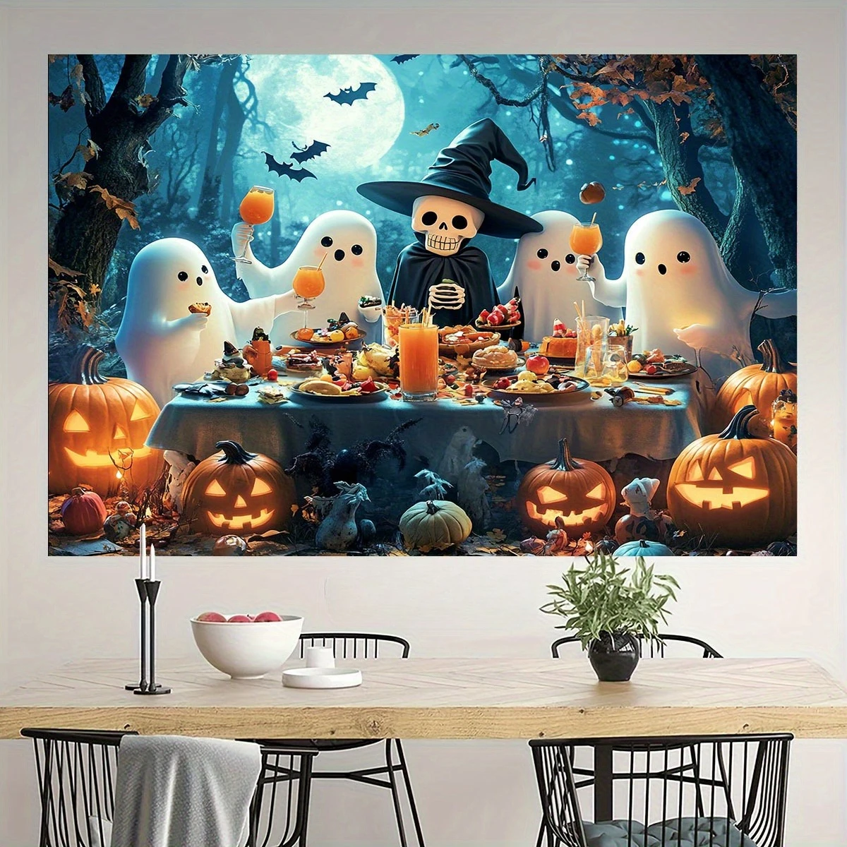 

«Вздник Хэллоуина», полиэстеровый гобелен, многоразмерный настенный декор для дома, призраки, тыквы, лунный свет, вечеринка, сцена