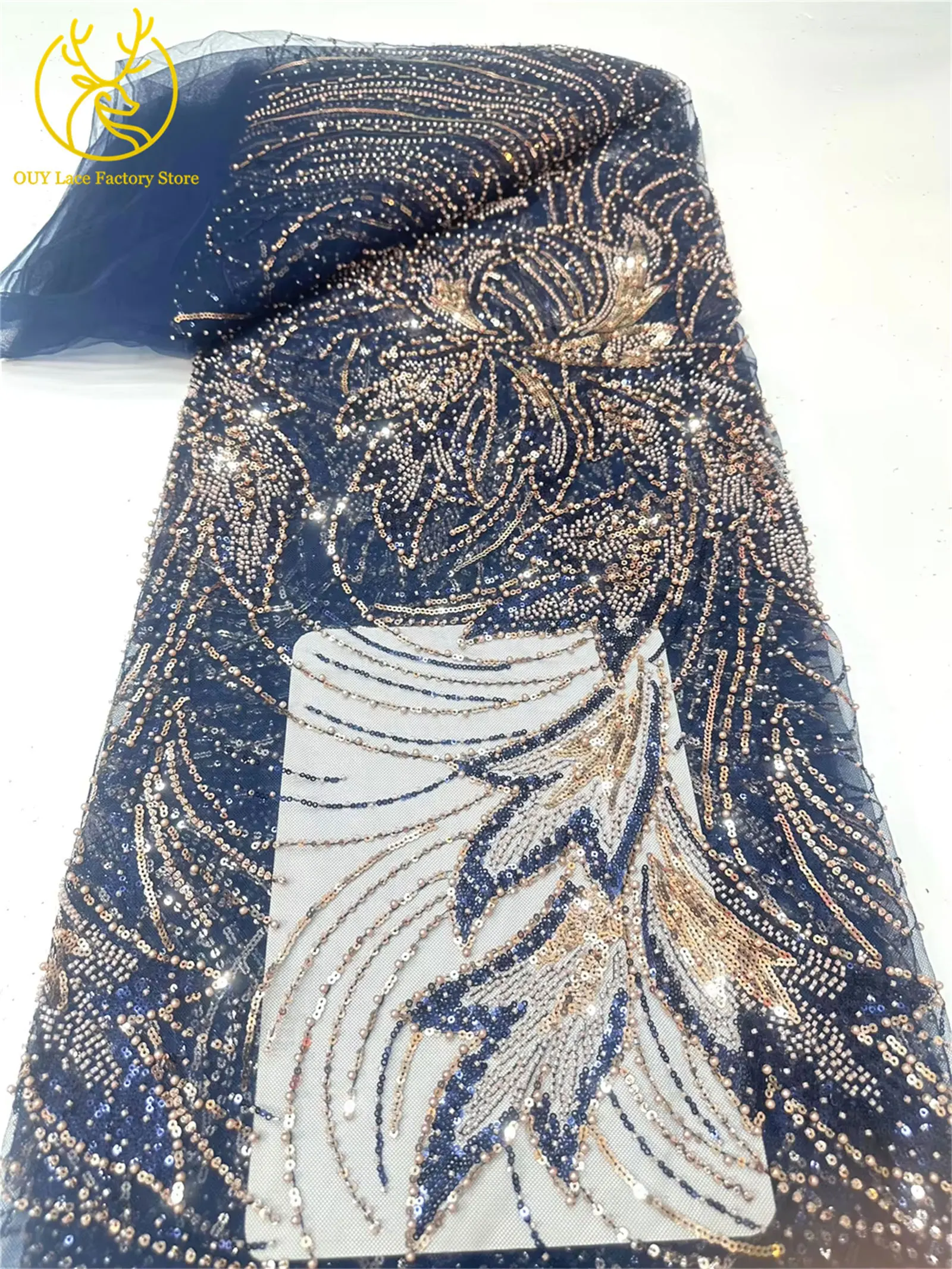 5 Yards luxuriöser afrikanischer Spitzenstoff 2026, hochwertiger französischer Pailletten-Spitzenstoff für nigerianisches Nähen von Brautkleidern – Detail 19