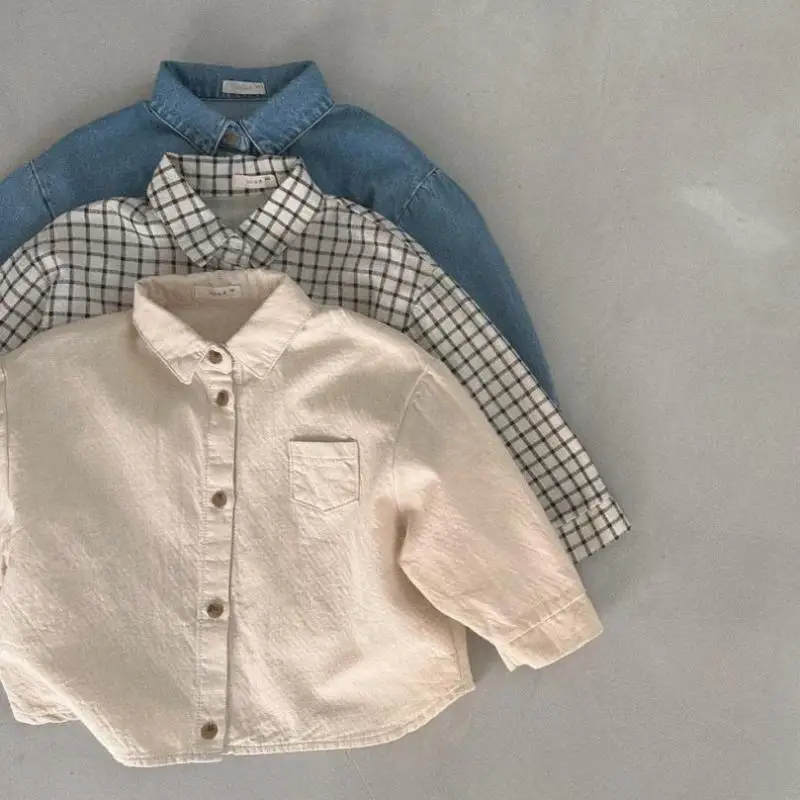 Autumn Ins Boy Baby Casual Denim Coats Newborn Solid Cardigan Loose Long Sleeve Tops Children Girl Cotton Plaid Fashion Jacket