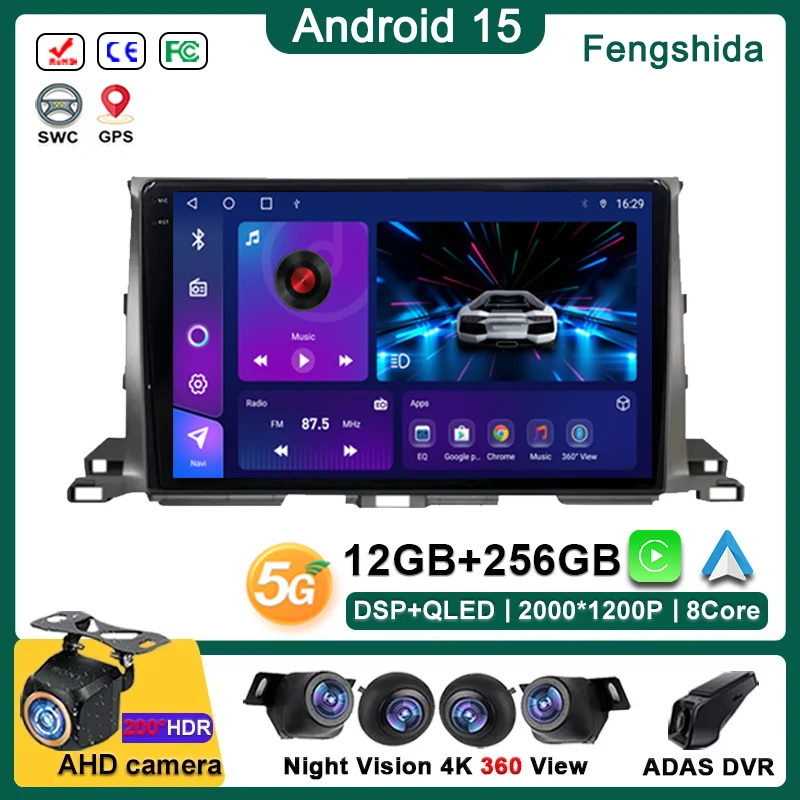

Android 15 Car DVD For Toyota Highlander 3 XU50 2013 - 2018 Car Radio Multimedia Video Player Navigation GPS No 2din dvd 5G WIFI