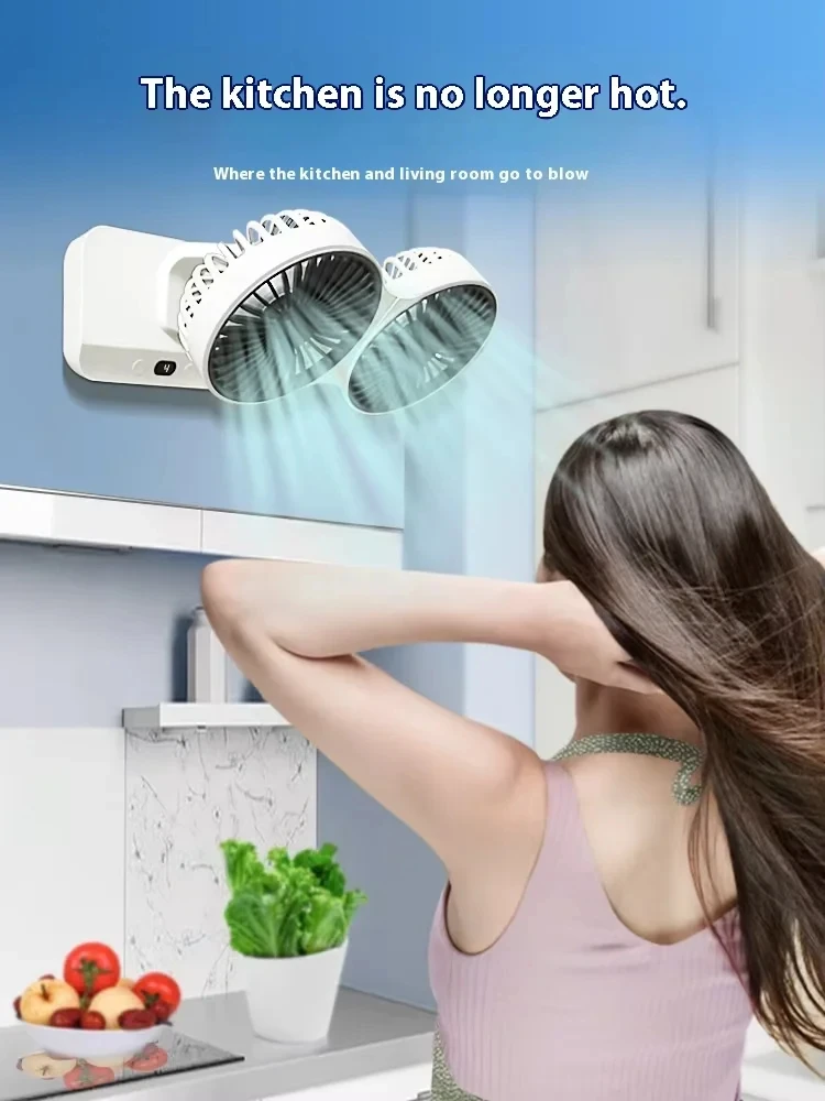 Rechargeable Desk Fan With Double Head And Digital Display_voghion.com