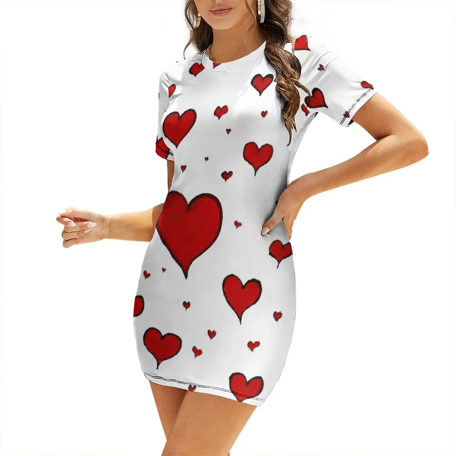 

Valentine Heart Pattern Short-Sleeved Dress dress women summer 2025 Women's dresses elegant women's dresses for wedding Dress