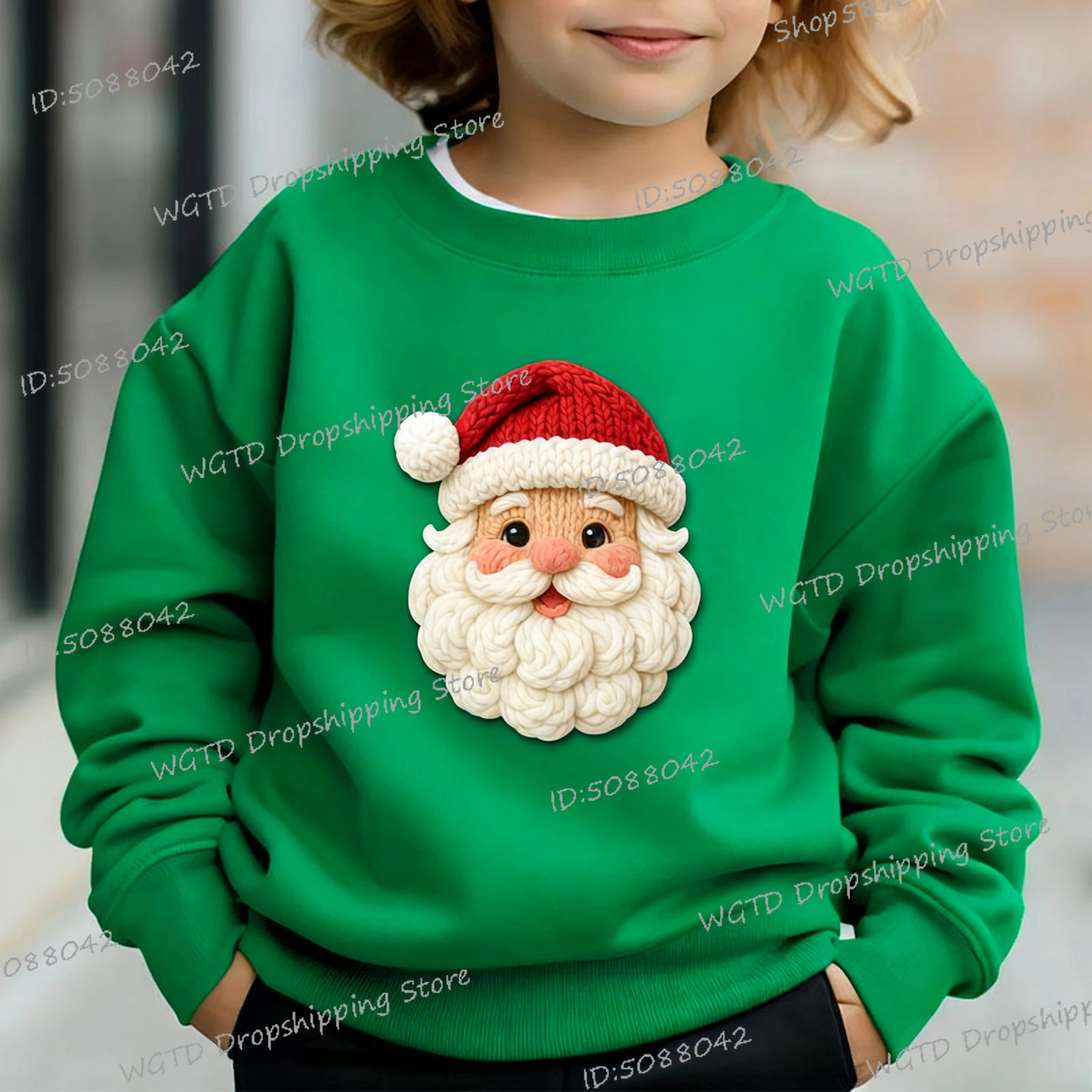

Christmas Santa Claus Girls Boys Sweatshirts Crochet Style Print Autumn Winter New Cartoon Sportswear Long Sleeve Xmas Pullover