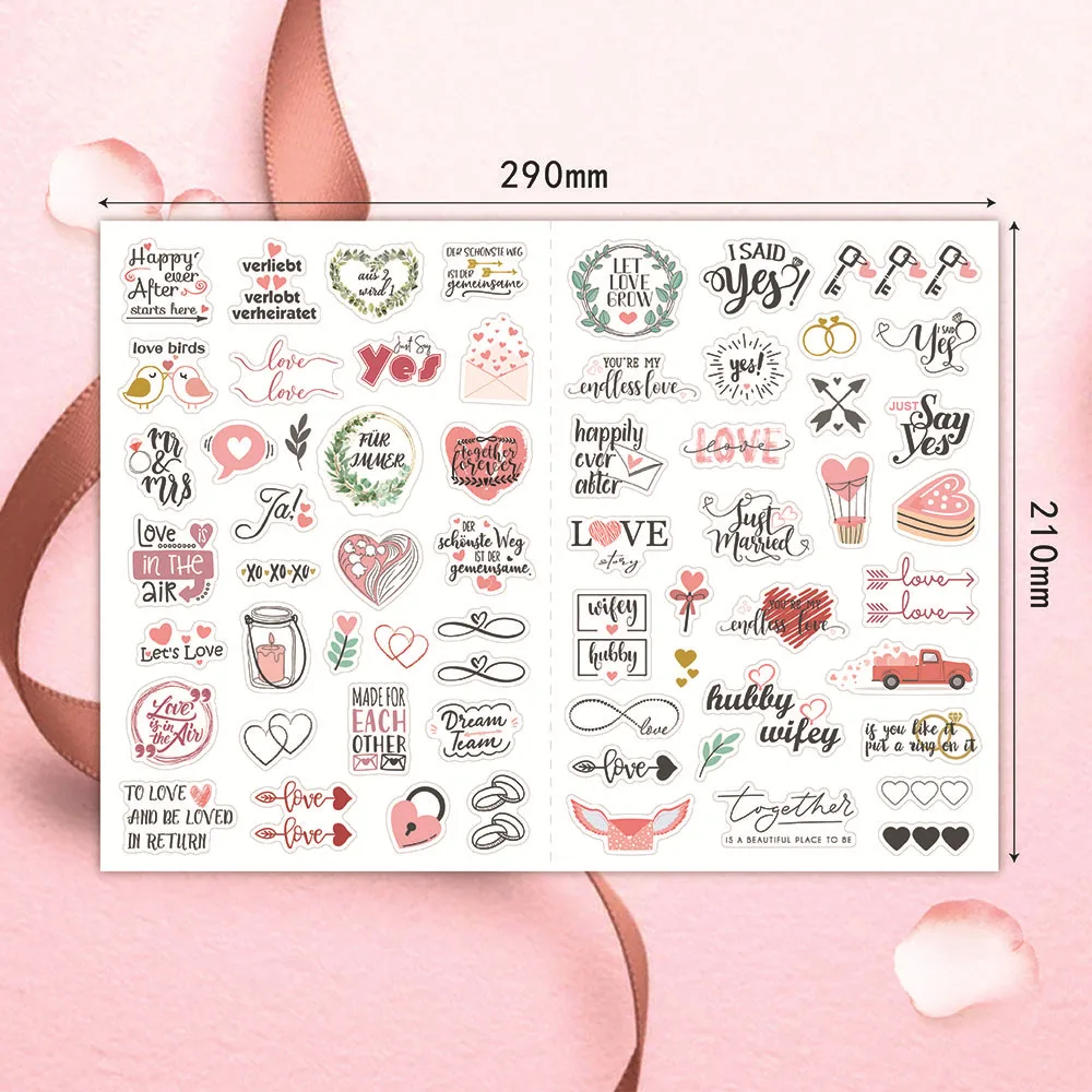 

266pcs/5 Sheets Glittering Wedding Stickers Scrapbooking for Photo Album Planner Engagement, Bridal Shower, Marriage Anniversary