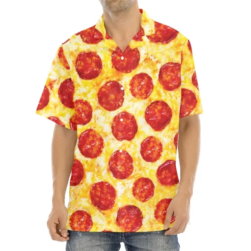 

3D Printed Italian Spicy Sausage Pizza Pattern Aloha Men's Short Oversized Hawaiian Beach Shirt Men's Menus Clothing T-shirt Top