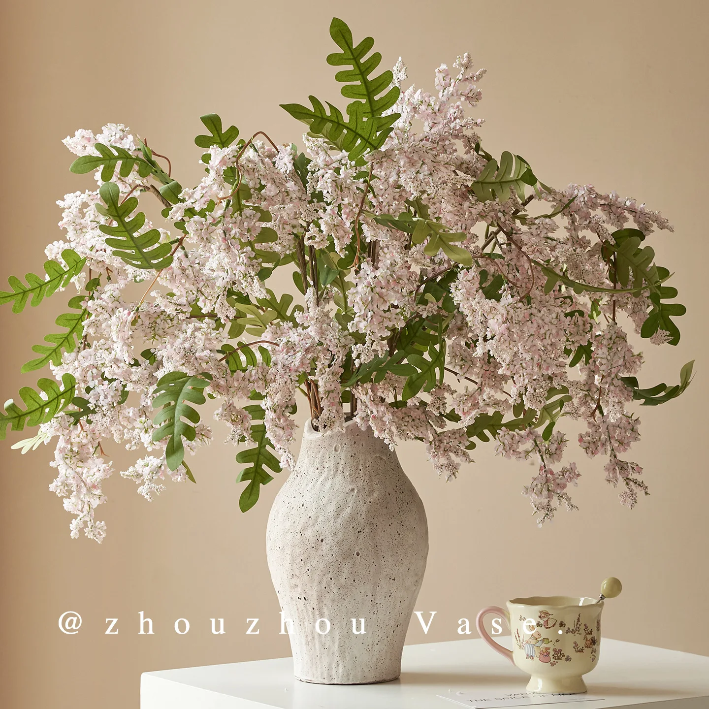 PYH wabi-sandy wind ceramic vase imitation locust tree flower high-end niche living room entrance ornament