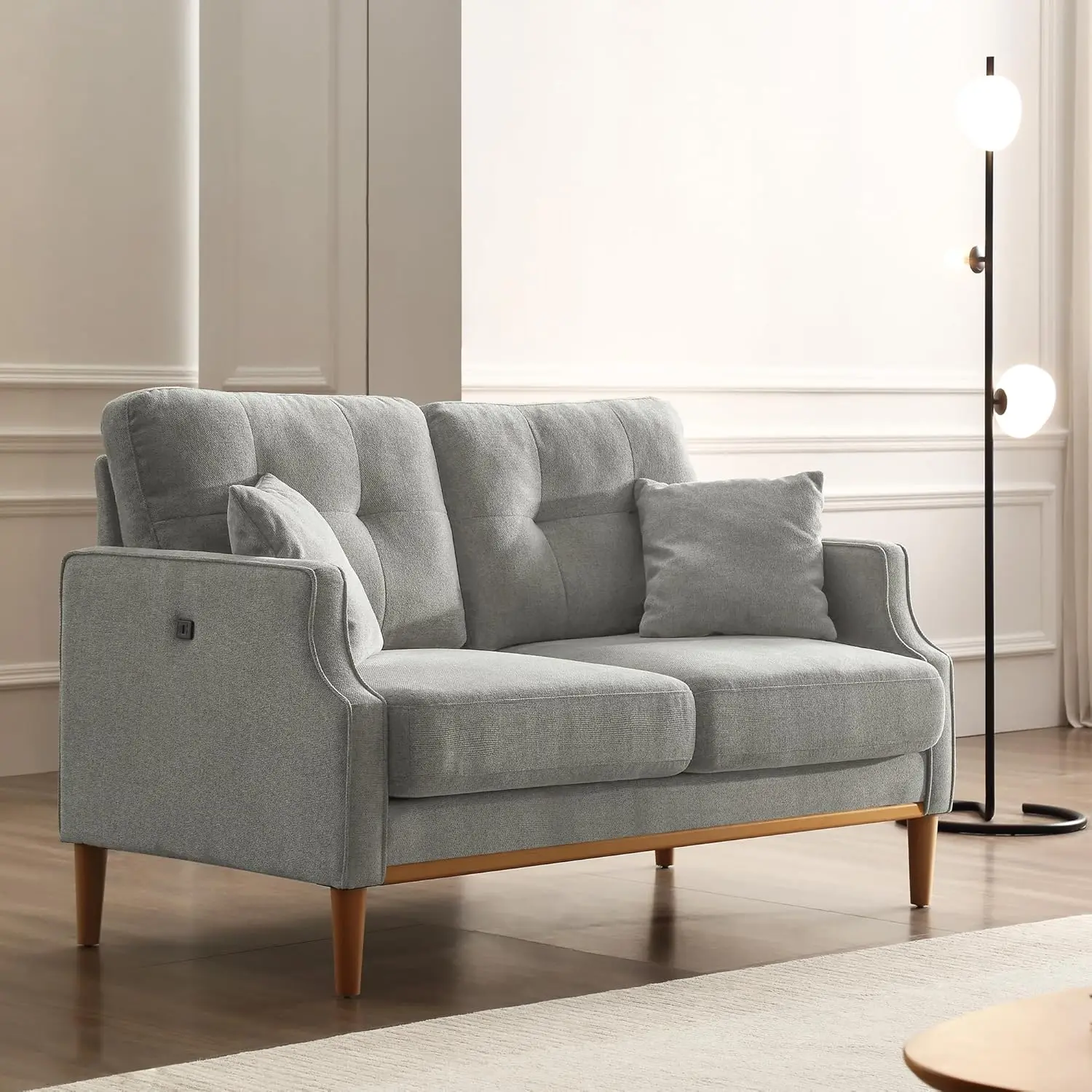 Loveseat Sofa Couch with  Pillows, USB Charge Port and Solid Wood Frame and Legs, Waterproof Fabric Loveseats