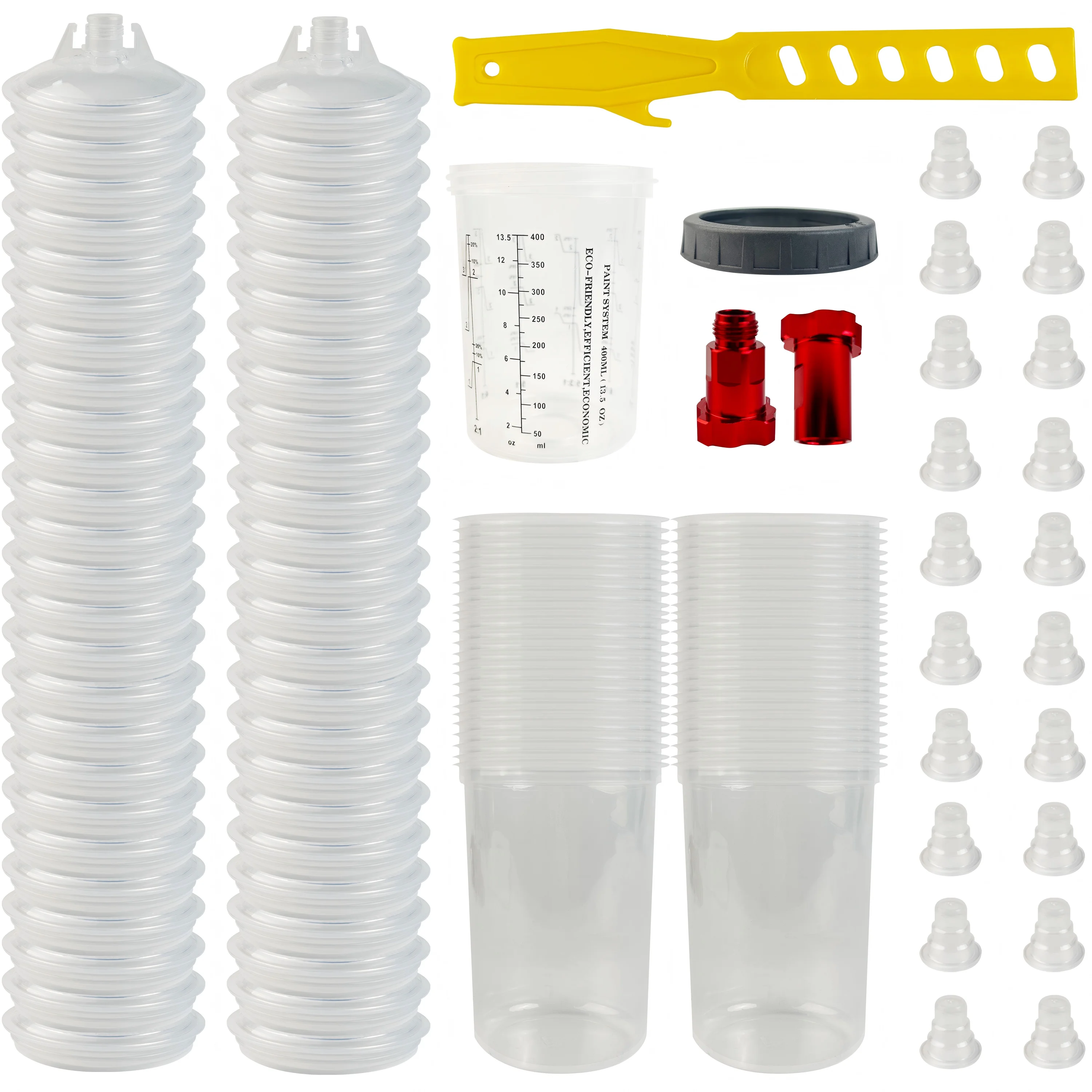 ENDOZER 50Pcs Disposable Spray Gun Liner Cup Kit with Lids 125 Micron Strainer Sealing Plugs Adapters for Paint Sprayer HVLP Ships from US Warehouse