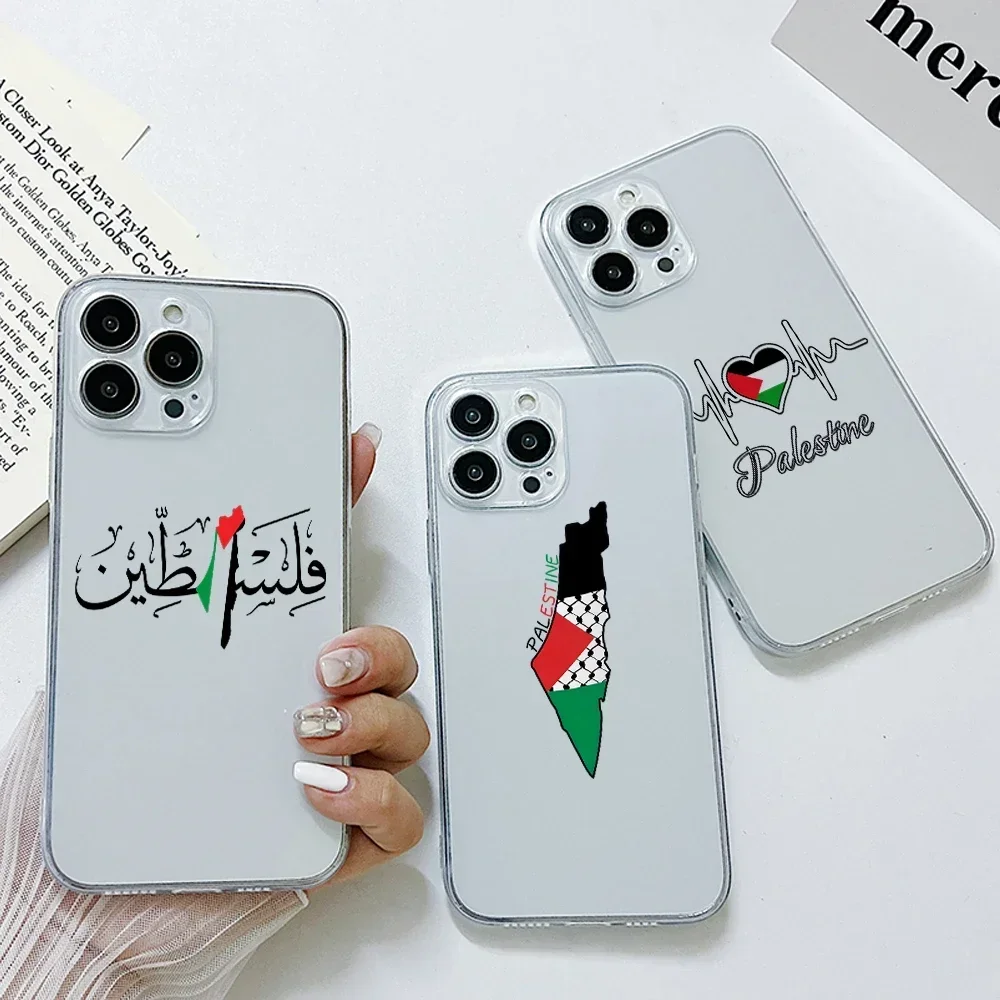 Palestine Flag Map Passport Phone Case For iphone 15 14 13 12 11 XS Pro Max Mini X XR 6 7 8 Plus SE20 Soft Silicone Transparent