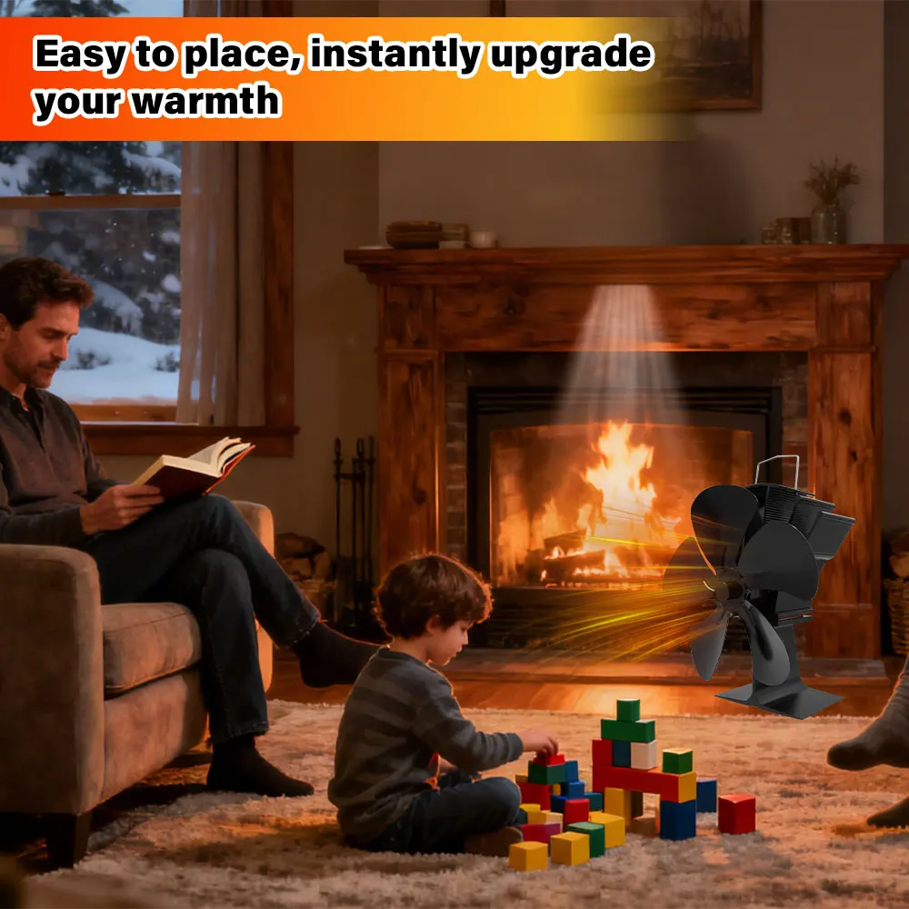 5-Blade Heat Powered Stove Fan for Wood Log Burner Fireplace Quiet Environmental Fan Heater Tool Efficient Heat Distribution