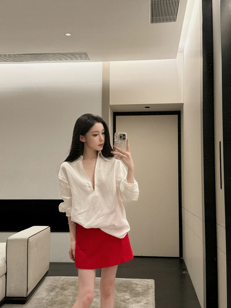 

Youenbb льняной воротник с v-образным вырезом, вечерний летний солнцезащитный женский топ Hanfu Ele Old Money Sle