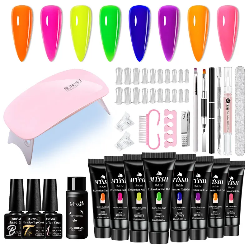 24PCS/Set 20ml Poly Naili Extension Gel Kit Mini UV Lamp Sealer With Base Top Coat Profesjonalny zestaw żelu do paznokci Poly UVNail Starter Kit