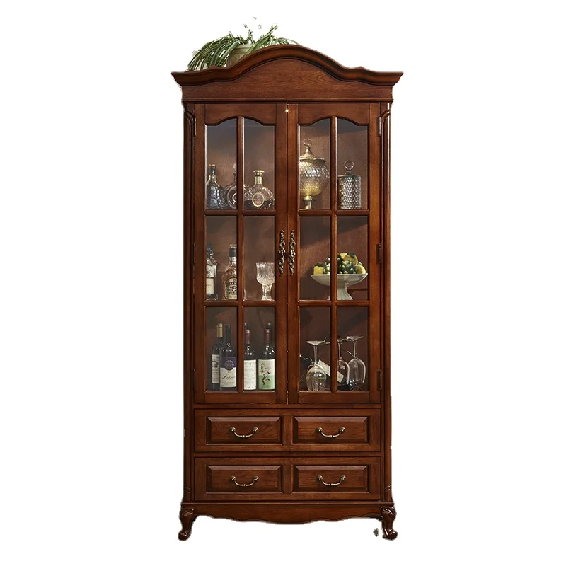 

XL Solid Wood Wine Cabinet Display Cabinet Curio Cabinet Storage Cabinet with Light Cabinet Small Side Cabinet