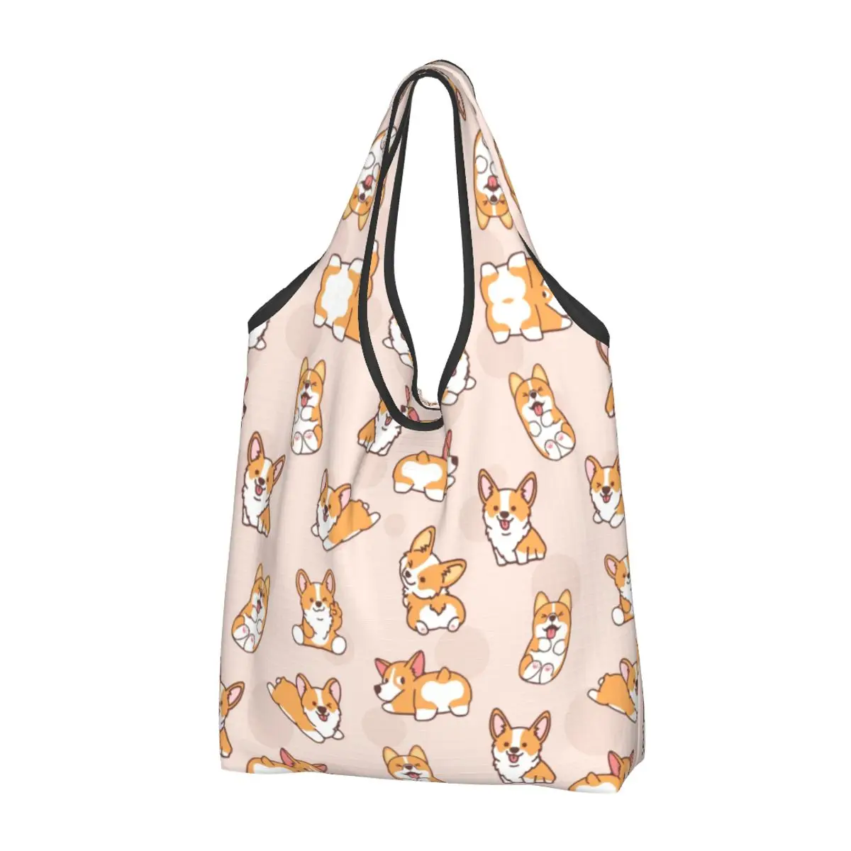 Borsa a tracolla portatile con stampa di moda divertente Corgi Puppy Shopping Tote Bag