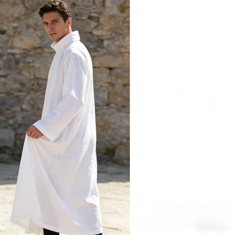 

Средневековый костюм для косплея, белая ведьма, священник, церковная вечеринка, длинный халат, платье призрака смерти, платье для косплея на Хэллоуин, костюм для взрослых