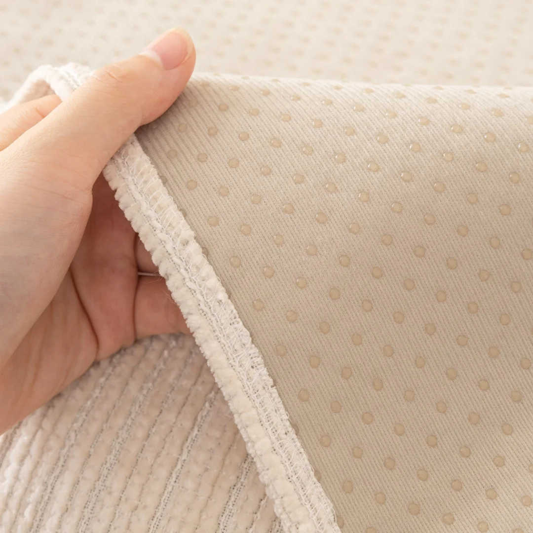 Simplized Solid Thick Non-Slip Chenille Sofa Cushion Cover, Geometric Line Design Universal Sofa Cushion Cover Four Seasons