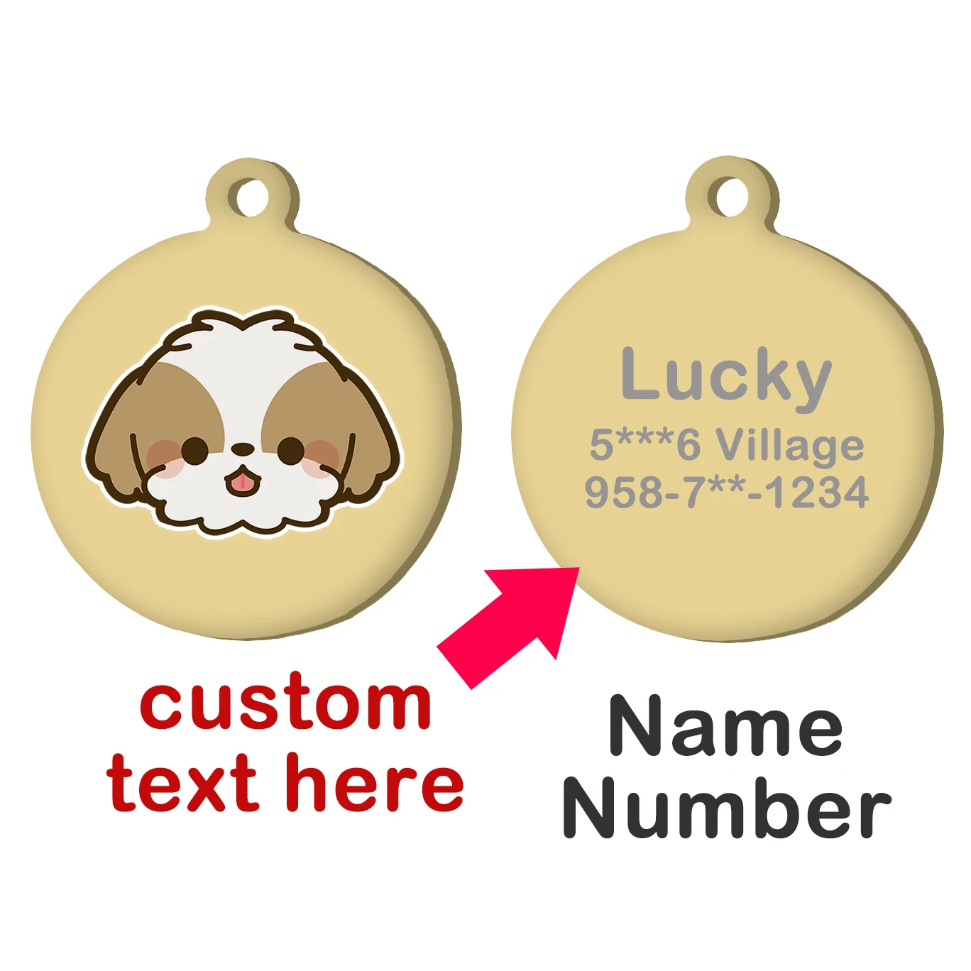 Shih Tzu Custom Name Tag Engraved ID Stainless Steel Personalized Tag For Dog Collar Anti Loss Pet Nameplate