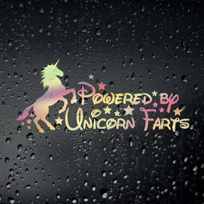 Powered by Unicorn Farts Funny Car Oil Slick Sticker Decal - Girl Racer JDM Rat Look 2