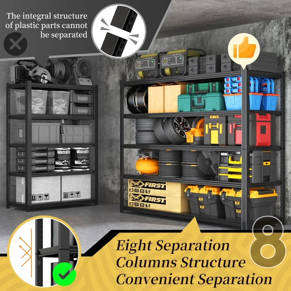 رفوف جراج شديدة التحمل مقاس 48 بوصة، أرفف تخزين 3000 رطل، رف تخزين قابل للتعديل من 5 طبقات، أرفف معدنية للمرآب/المستودع