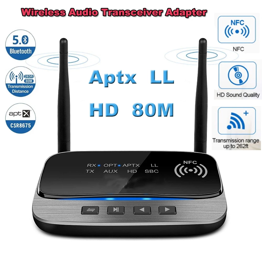 

NFC 80M Aptx с низкой задержкой HD Bluetooth 5.0 Аудио передатчик-приемник SPDIF 3,5 мм 3,5 AUX RCA Беспроводной адаптер для автомобильного ТВ ПК