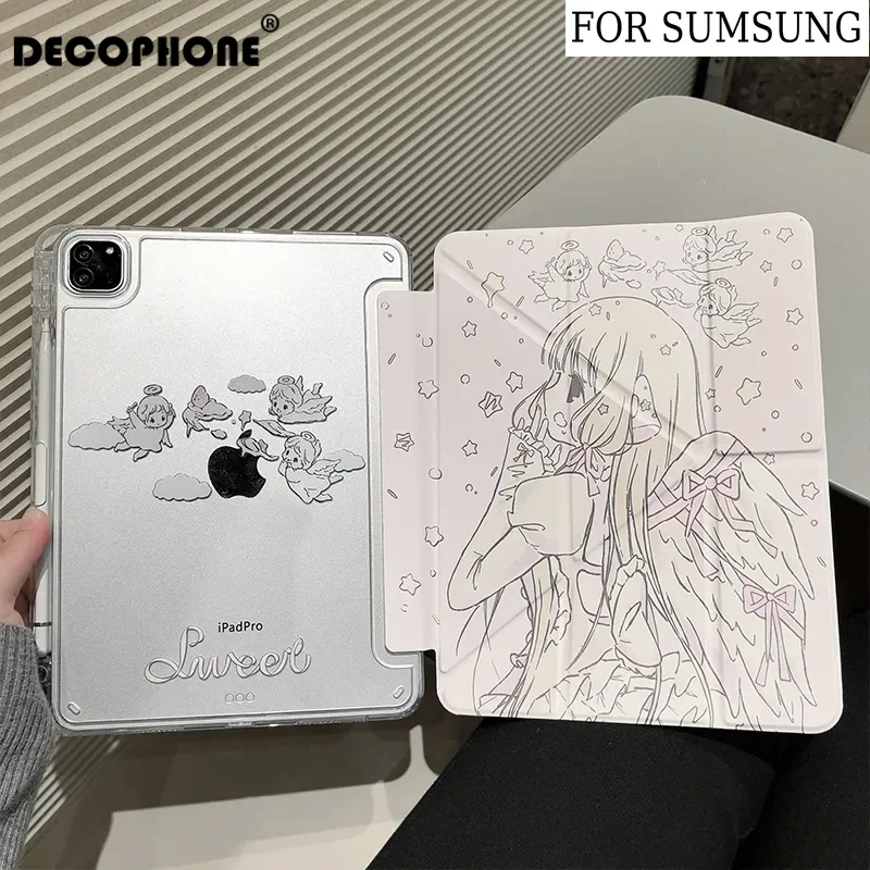 Sweet Girl Angel 3+Y-fold Tablet Case For Samsung Galaxy Tab A8/A9/A11+FE LITE PLUS/Tab S6 Lite/S7/S8/S9/S10+ FE