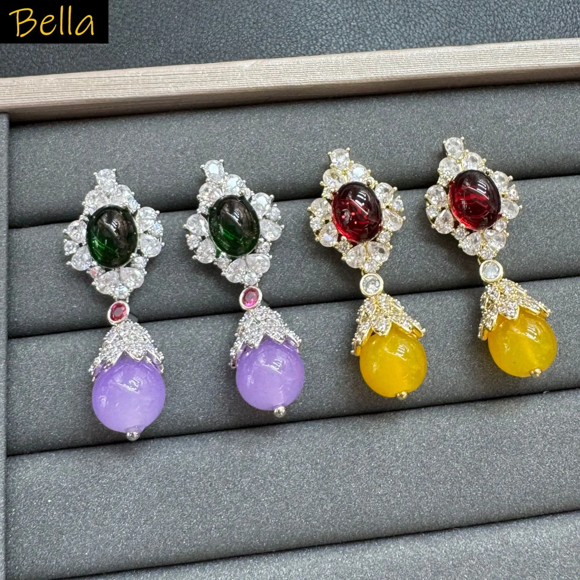 

cute earrings purple yellow luxury jewelry zirconia dinner party daily wear dangling earrings