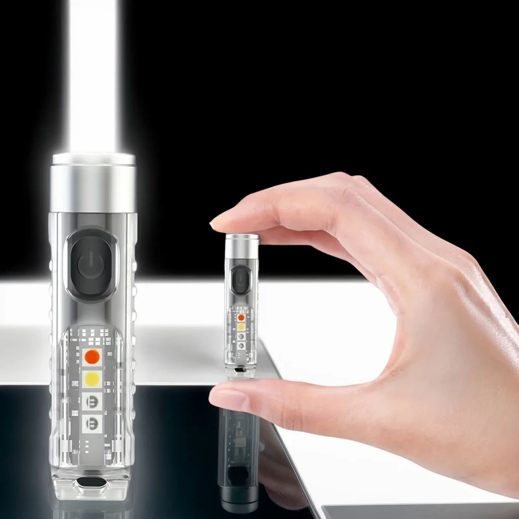 ​ ​ ضوء سلسلة مفاتيح صغيرة - مصباح يدوي USB LED محمول مع أضواء تحذير حمراء/زرقاء لصيد الأسماك والتخييم ​ ​