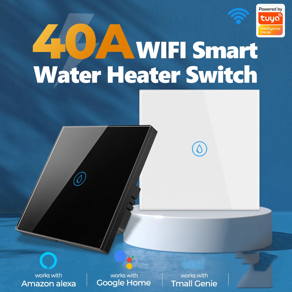 Tuya Wifi Smart Switch 40A scaldabagno caldaia Touch Switch Smart Home AC100 ~ 240V Controller ad alta potenza funziona con Google Alexa