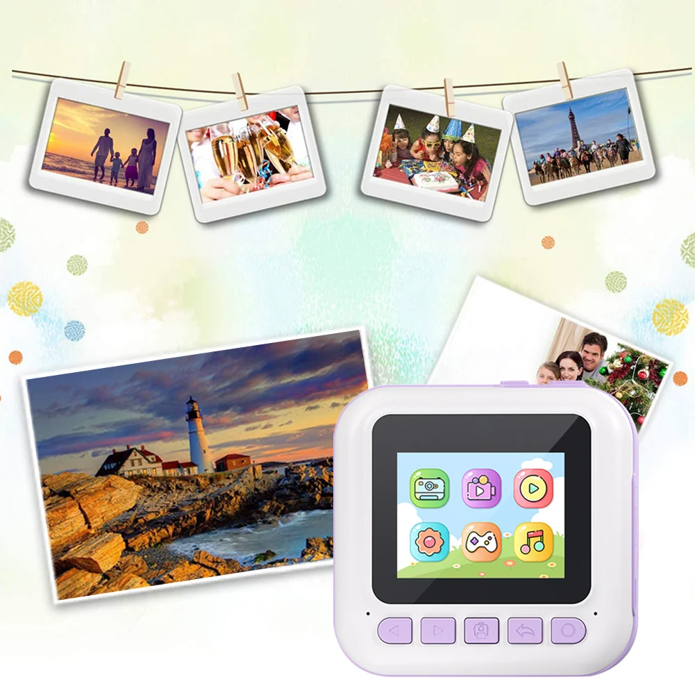Kids Mini Instant Print Camera 2.4 Inch Screen Children Camera 48MP 1080P Video Photo Printing Camera for Girls Boys Aged 3-12