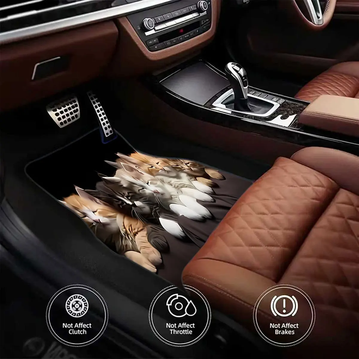 4pcs Set Crystal Velvet Cute Cat Group Car Floor Mats, Durable And Easy To Clean, Machine Washable And Hand Washable, Universal
