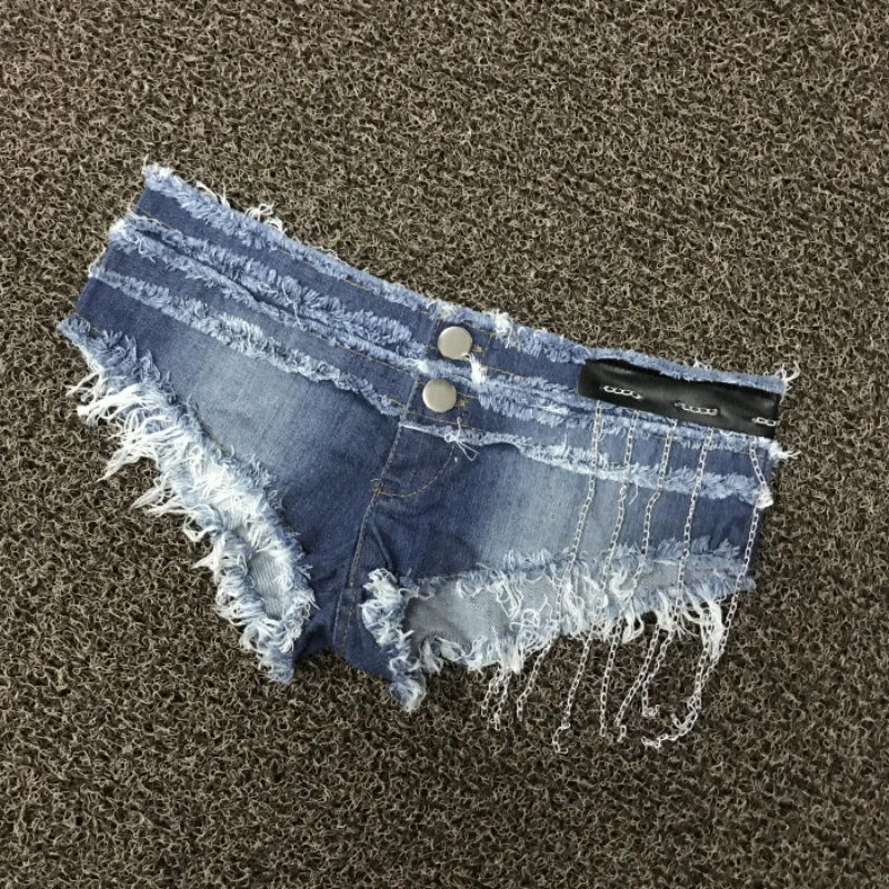 Super Short, Low Waist Shorts, Jeans, Women's Summer Hot Pants with Chain