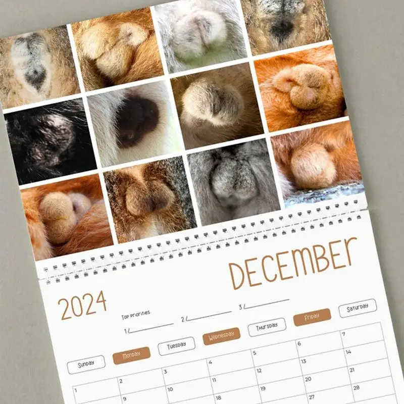2024 Funny Cat Butt Wall Calendar Exquisite Pattern Full Page Months Thick Sturdy Paper Cat Butthole Calendar Planner