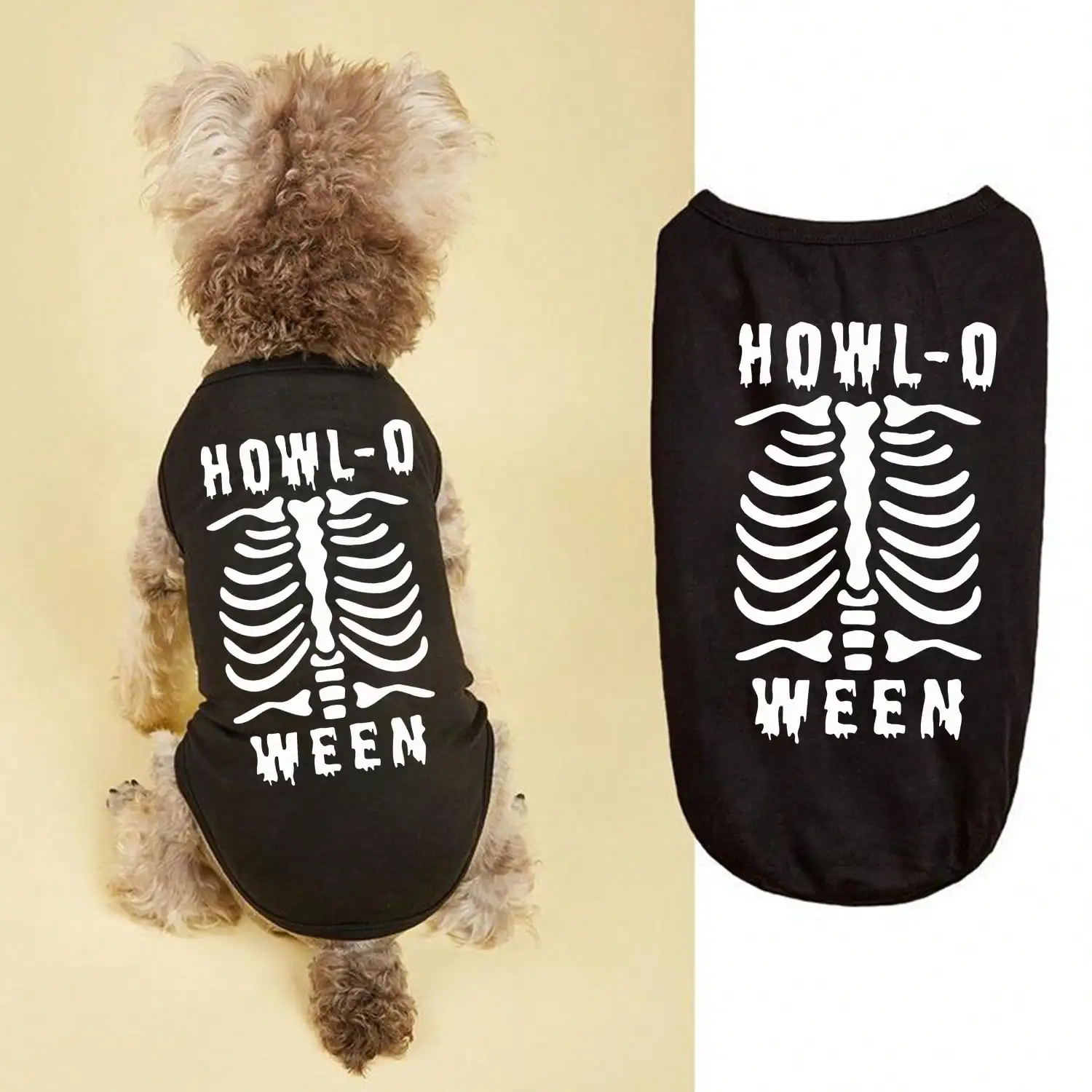 1-teiliges Hundeshirt für Haustierweste, Skelett, bedruckt, Totenkopf, niedlich, atmungsaktiv, dehnbar, Kostüme