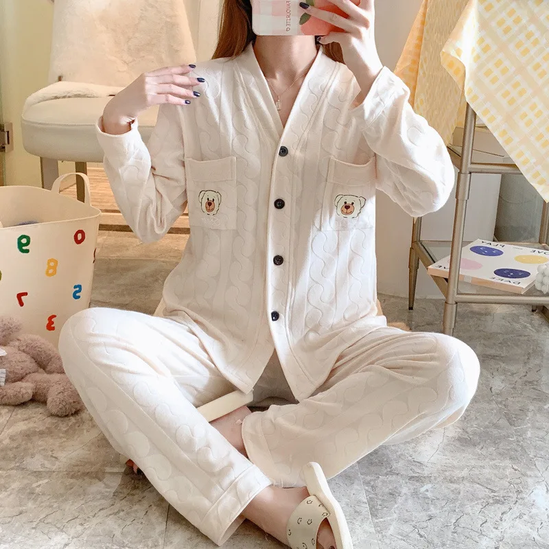 Autumn Winter Women Pajama Suit Spring Autumn Long-sleeved Trousers Homewear Pajama Ladies Homewear Clothing Clothes 2pcs/sets