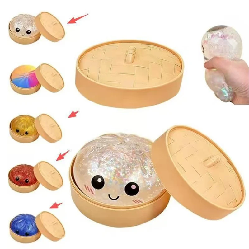 Neuer Glitzer-Dumpling, Glitzer-Dumpling Squishy mit Box, Dumplings Sensorisches Quetschspielzeug zur Stresslinderung S