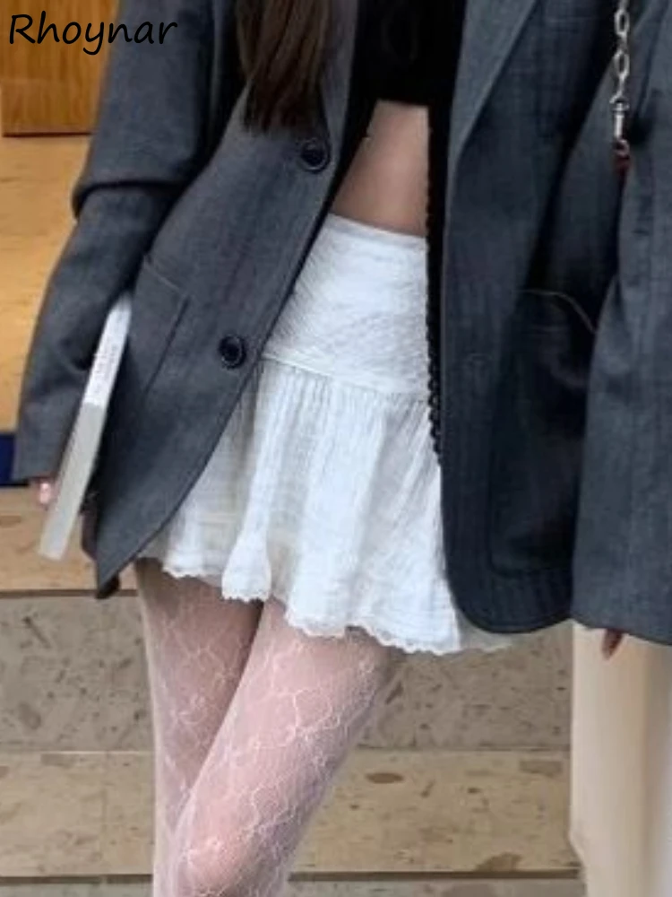 

Белые юбки женские кружевные с высокой талией весенние милые Ins корейский стиль тонкие трапециевидные сказочные универсальные простые повседневные девушки повседневные шикарные